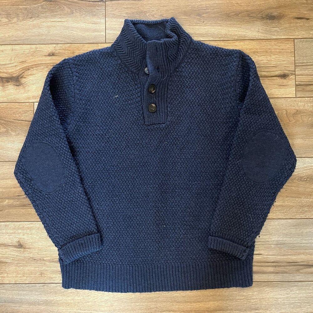 Schott Bros. Navy Heavyweight Knit Sweater Henley Mock Neck Size XL Wool Blend